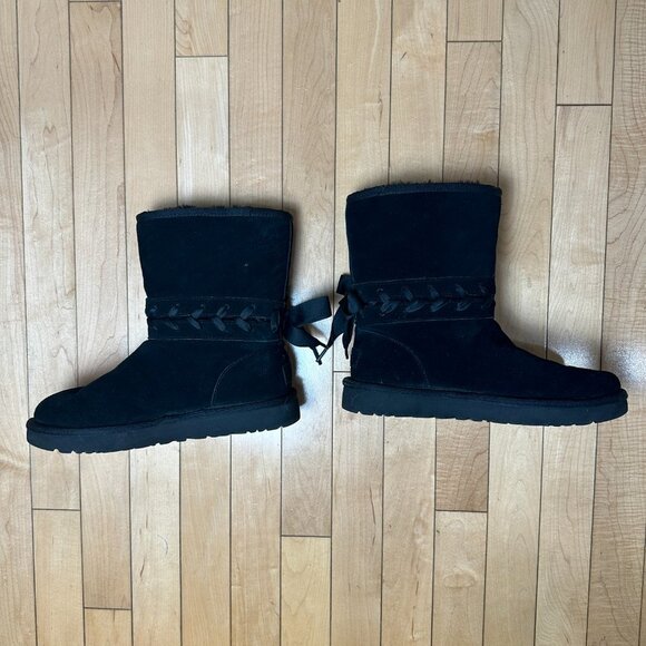 UGG Classic Lace Black Boots Booties Corset Black Size 7 - Picture 4 of 10